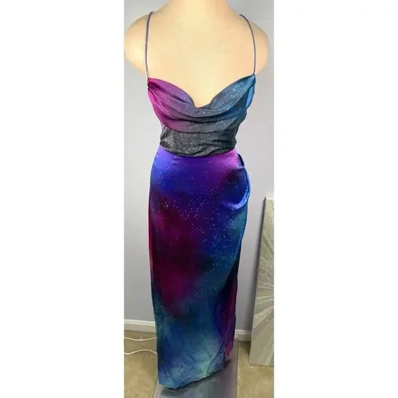 Retrofete Purple Solar Marlene Silk Cowl Neck Maxi Dress Size Small - Picture 3 of 8